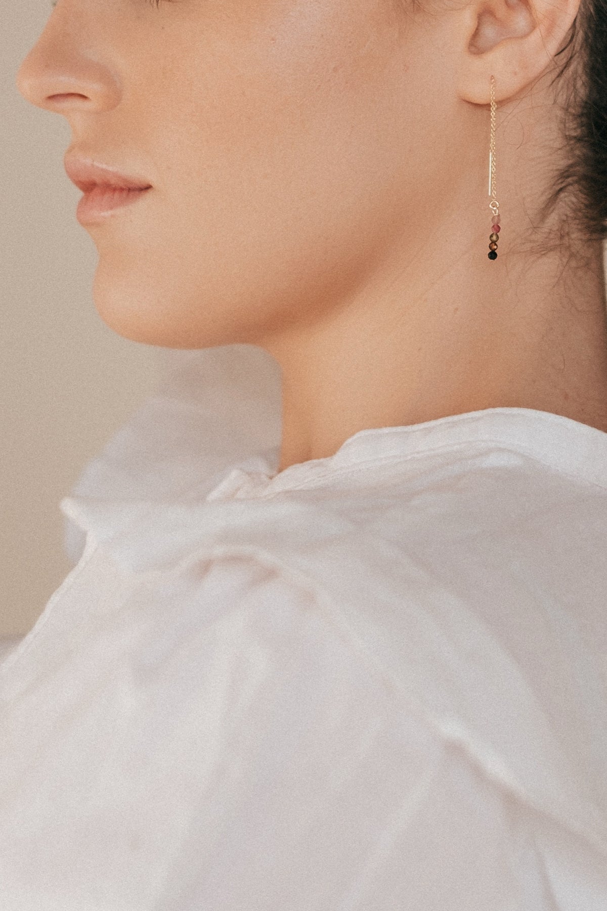 Tourmaline Threader Earrings, detail