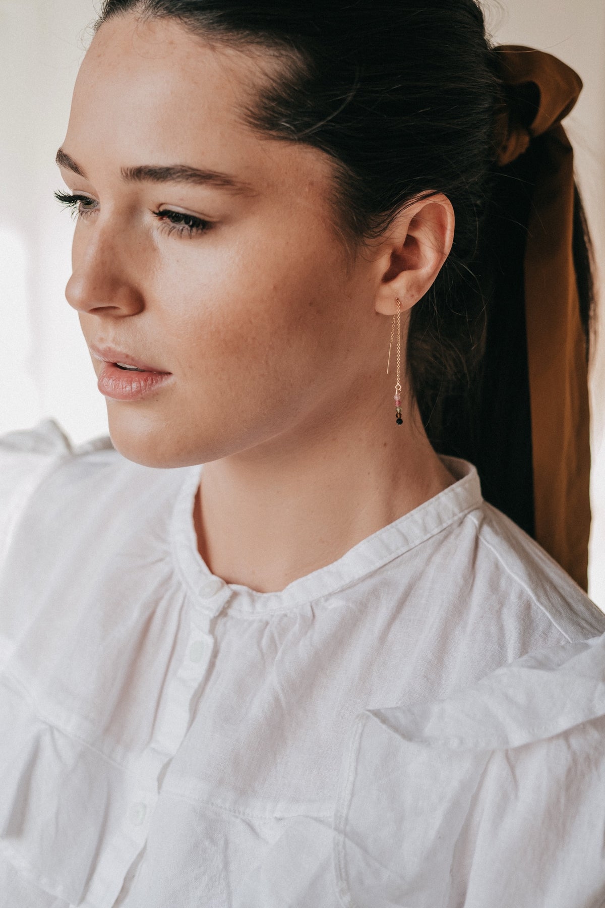 Tourmaline Threader Earrings, detail