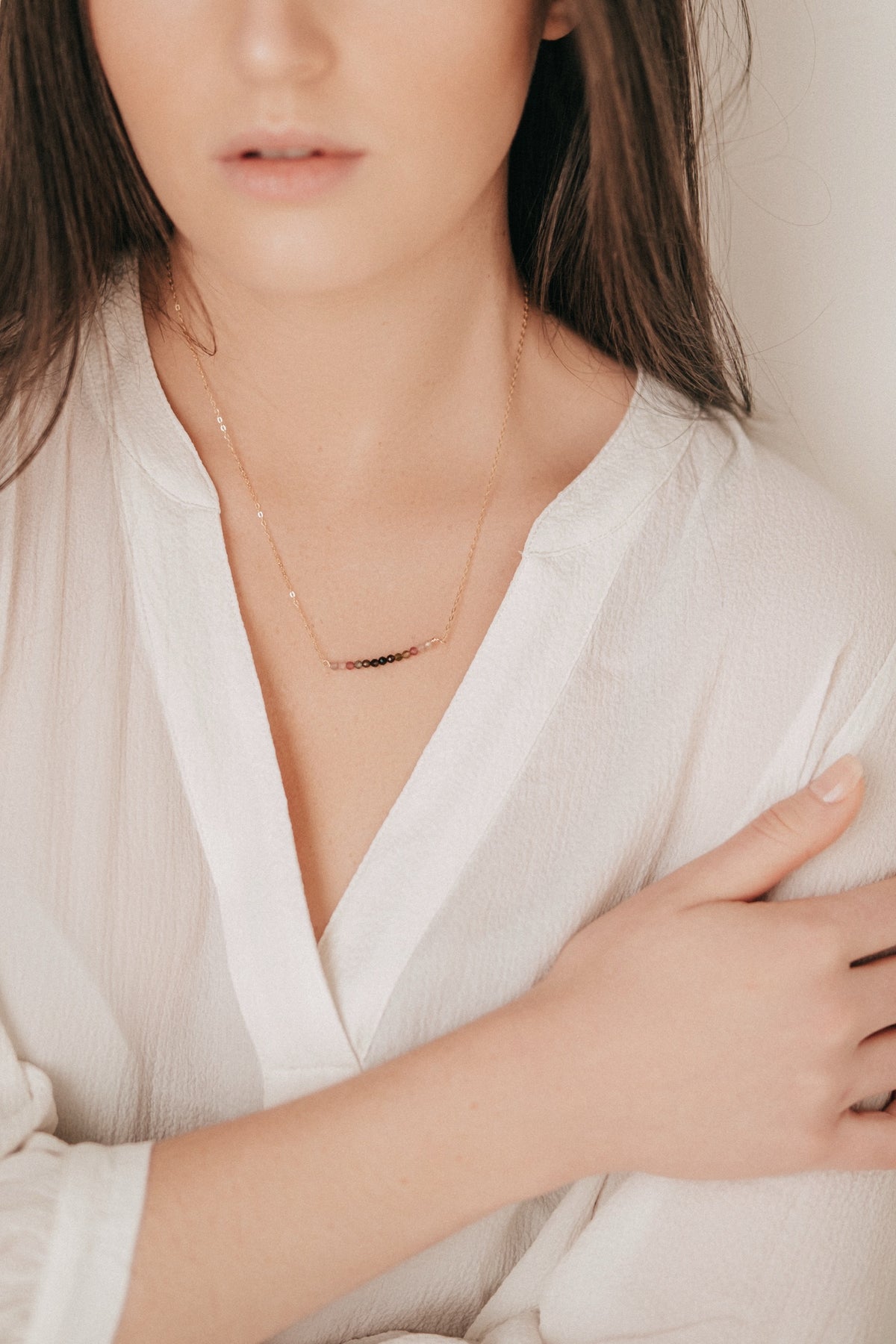 Tourmaline Ombré Bar Necklace, detail